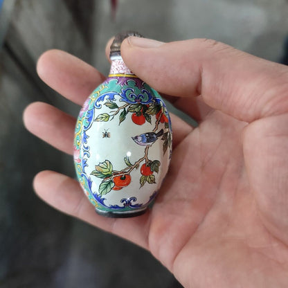 Old Beijing Chinese Cloisonne Snuff Bottle Enamel Painted Flower Bird Box Gifts