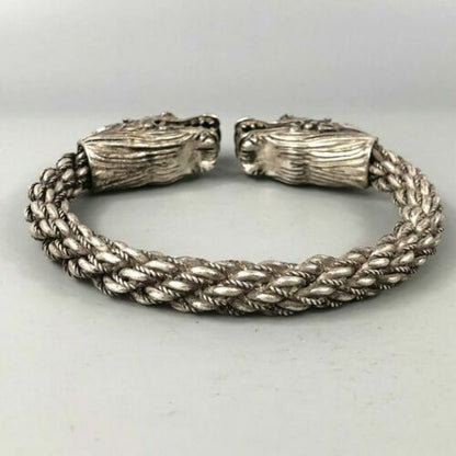 Rare Collectible Chinese Antique Tibet Silver Handwork Auspicious Dragon Bracele