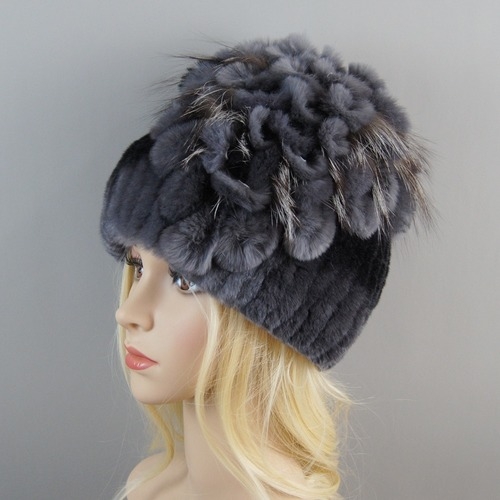 New Women Fur Hat Winter Handmade Rabbit Fur Cap Fur Headwear Warm Beanies Cap
