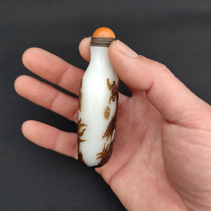 chinese snuff bottle peking glass signed vintage rooster statue crane Artwork