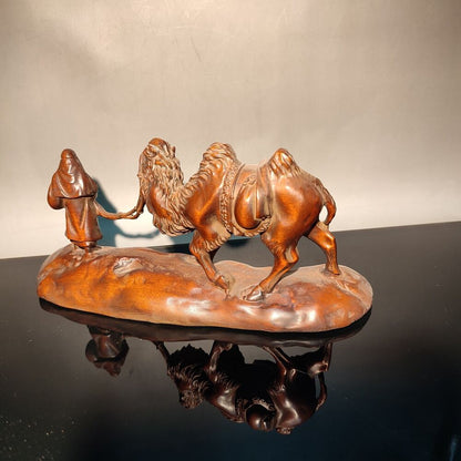 vintage chinese carved wood camel statue wooden businessman the Silk Road Route