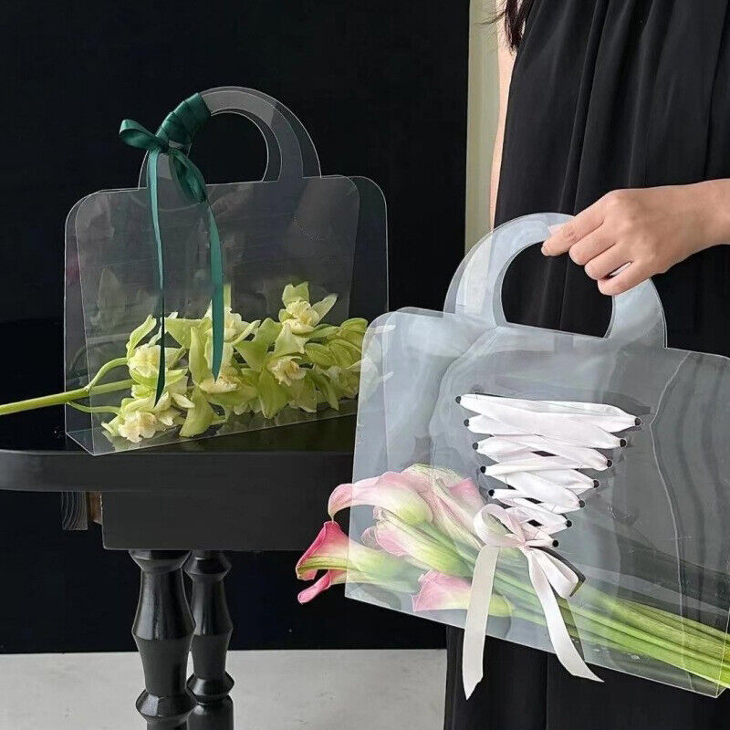 Transparent PET Fresh Flower Box Bouquet Handbag Flowers Wrapping Handbag Festiv