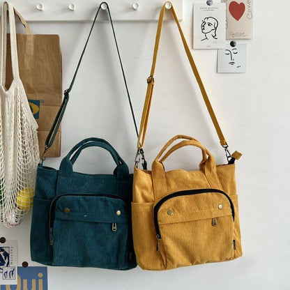 Women Corduroy Shoulder Tote Handbag Canvas Bags Zipper Crossbody Bag