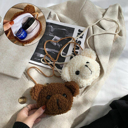 Women Shoulder Bag Girl Bear Soft Plush Crossbody Handbag Mini Purse 13.5x6x11cm