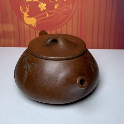 Vintage Chinese Yixing Purple Clay Teapot Zisha Ceremony Bamboo Teaware Collect