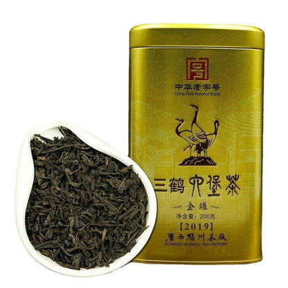 200g Hei Cha Golden Jar Three Cranes Loose Dark Tea Guangxi Liupao Box Tea