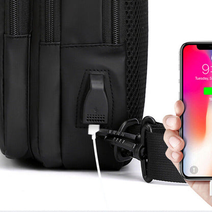 Men Nylon Waterproof Phone Chest Bag USB Small Crossbody Sling Bag Shoulder Bag
