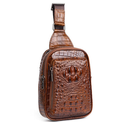 Men's Genuine Leather Crocodile Sling Backpack Crossbody Chest Bag Shoulder Bag