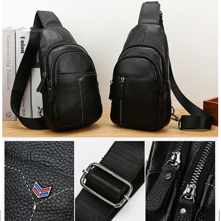 Sling Backpack Men's Genuine Leather Crossbody Chest Bag Shoulder Bag Breathable