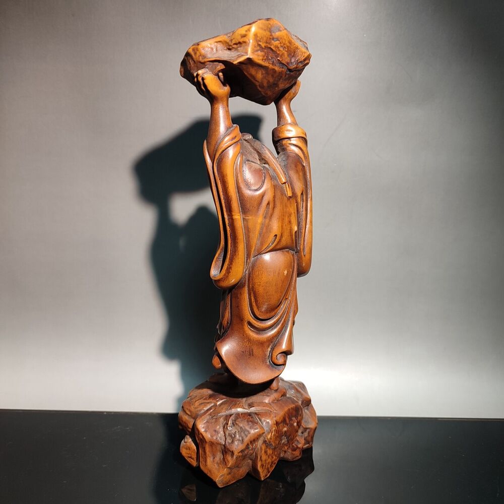 vintage wooden ornament carving Figurines Foolish Old Man, who removed mountains