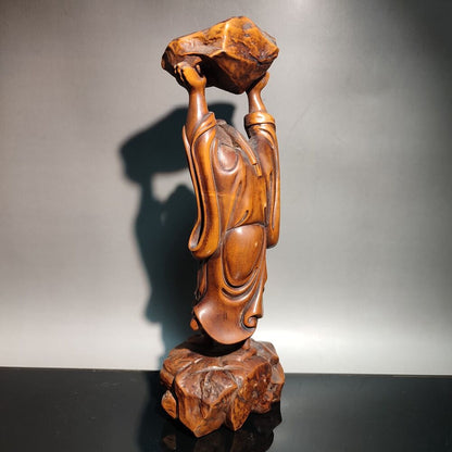 vintage wooden ornament carving Figurines Foolish Old Man, who removed mountains