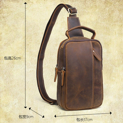 Mens Coffee Vintage Crossbody Bag Cowhide Crazy Horse Leather Sling Shoulder Bag