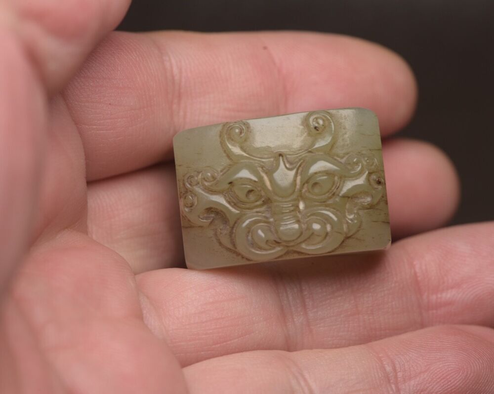Chinese Hetian Jade Carved Nice Unique Sculpture Collector Thumb Ring Jewelry