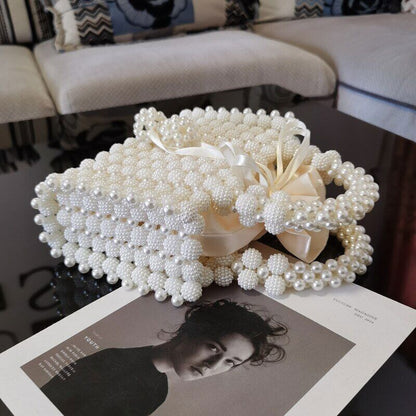 Pearls Bag Women Handbag Woven Party Wedding Evening Bag Basket Bags Women