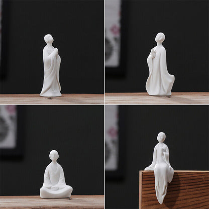 Mini White Ceramic Buddha Statue Meditating Monk Statue Ornaments Home Decor 1x