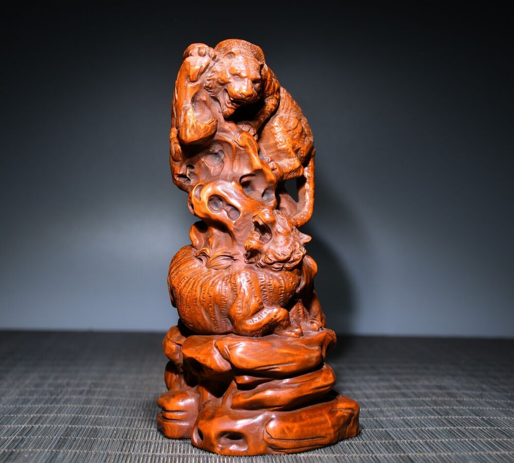 Collection China Boxwood Carving Tiger Statues Sculptures Wood Figurines Artwork