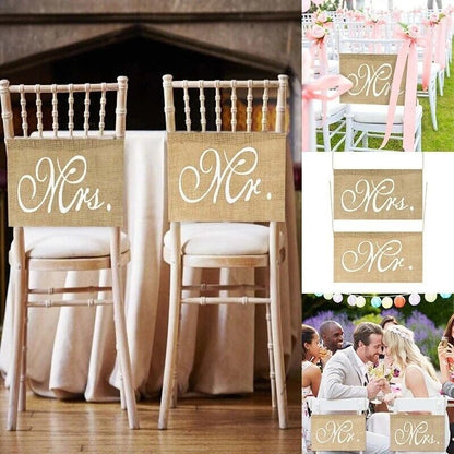 Mr. & Mrs. Chair Banners 2Pcs Burlap Romantic Hanging Rustic Signs Wedding Decor
