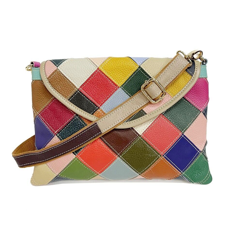 Real Leather Colorful (random) Patchwork Handbag Women's Tote Sling Shoulder Bag