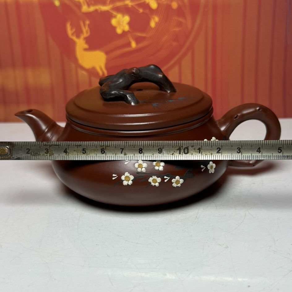 Chinese Yixing Purple Clay Teapot Zisha Ceramic Painted Plum Blossom Teaware Art