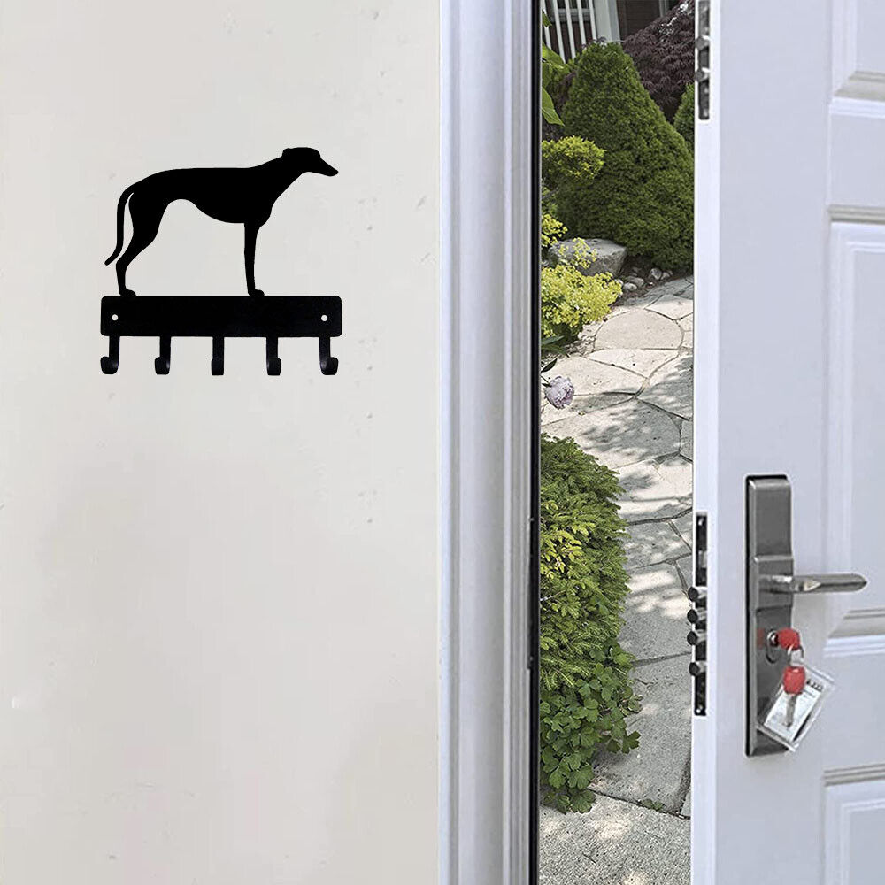 Greyhound - Key Rack & Dog Leash Hanger - 9 Inch Wide/6 Inch Wide Metal Wall Art
