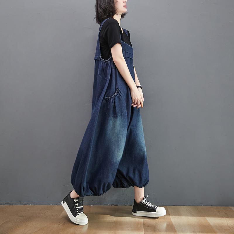 Women Denim Overalls Jumpsuit Jeans Suspender Bib Pants Oversized Wide Leg Baggy