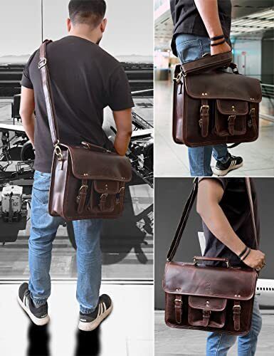 RUSTIC TOWN Leather Messenger Bag for Men - Full Grain Medium, Mulberry