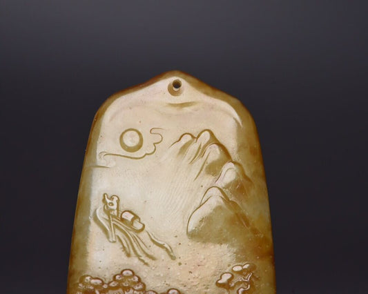 Chinese Natural Hetian Jade Carving Landscape Statue Exquisite Pendant Jewelry
