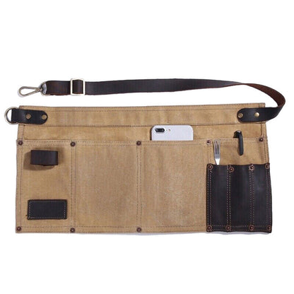 Genuine Leather Multi Pocket Half Short Apron Waist Belt Woodworker Tool Bag