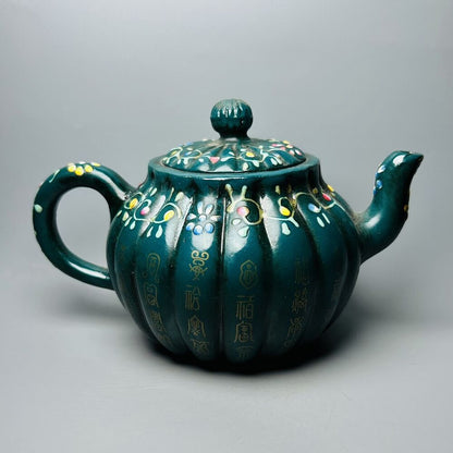 Vintage Chinese Yixing Purple Clay Teapot Zisha Ceramic Enamel Exquisite Teaware