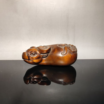 ox cattle Boxwood Wooden Statue Carvings Sculpture Carved Wood zodiac gift