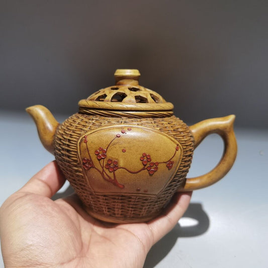 Chinese Yixing Zisha Clay Handmade pattern Exquisite Teapot 品名：梅花竹编壶 底款：蒋蓉