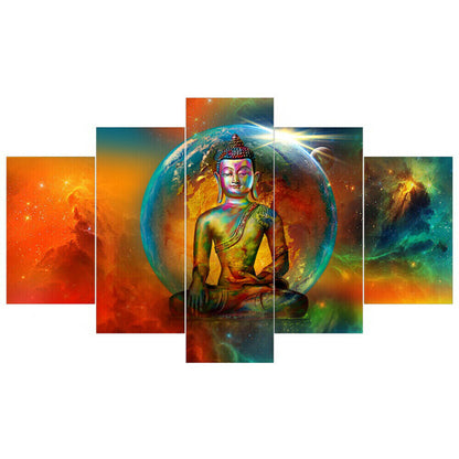 Buddha Universe Nebula 5 Piece Canvas Print Wall Art Poster Home Decoration