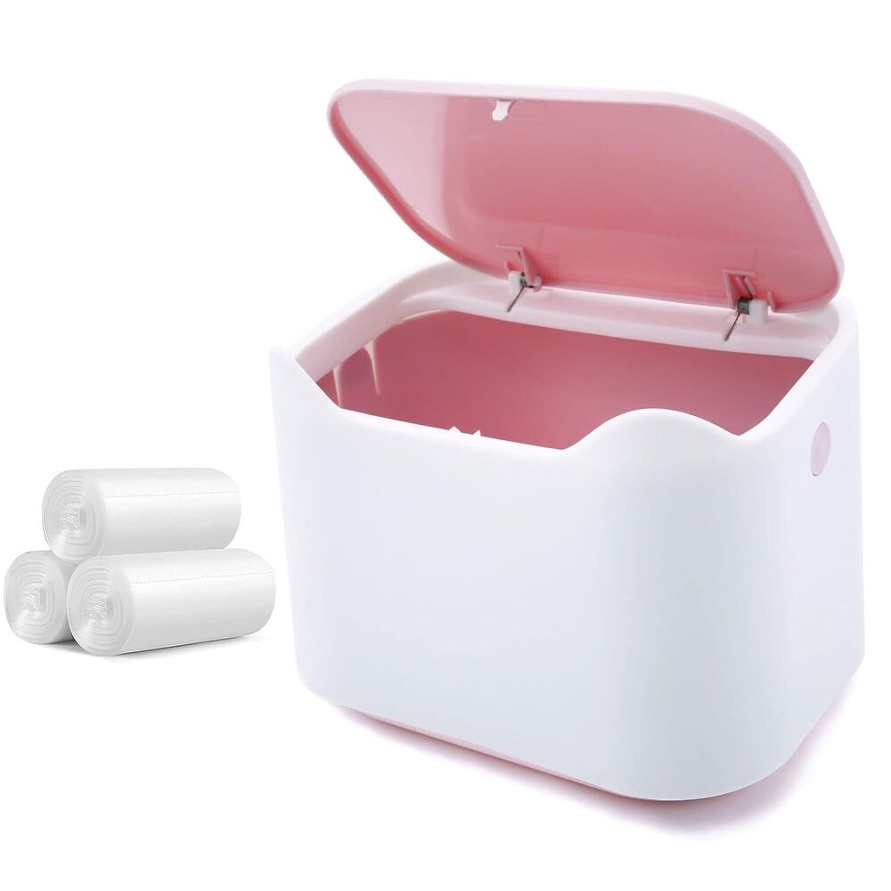 Decorative Garbage Can with Lid Mini Basket for Desk with Trash Bags 180 Pieces