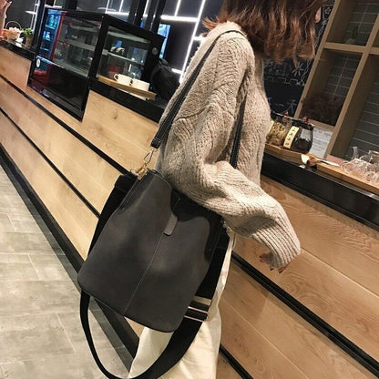 Ladies Bucket PU Shoulder Bag Shoulder Broadband Female Handbag