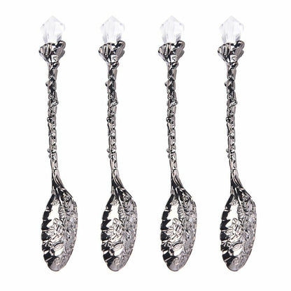 4 Pcs/Set Vintage Crystal Head Spoon Zinc Alloy Carved Mini Coffee Tea Tableware