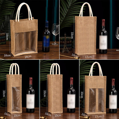 Burlap Wine Bag Packing Case Flax Clear Storage Handle Bag Red Wine Gift Bag