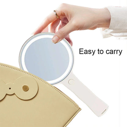 USB Makeup Mirror ABS+Glass LED Light Compact Handheld Vanity Round Touch Screen