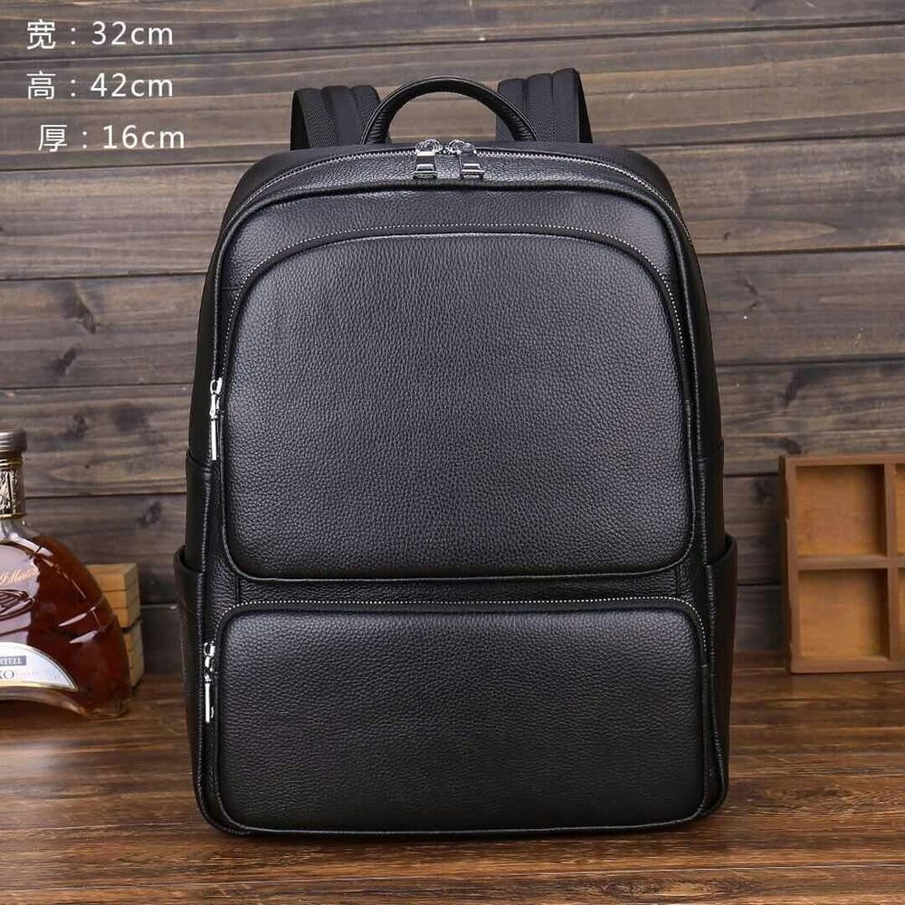 Top Cow Leather Black Men's bag, Soft Leather Large Capacity Backpack Travel Bag