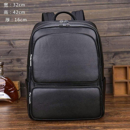 Top Cow Leather Black Men's bag, Soft Leather Large Capacity Backpack Travel Bag