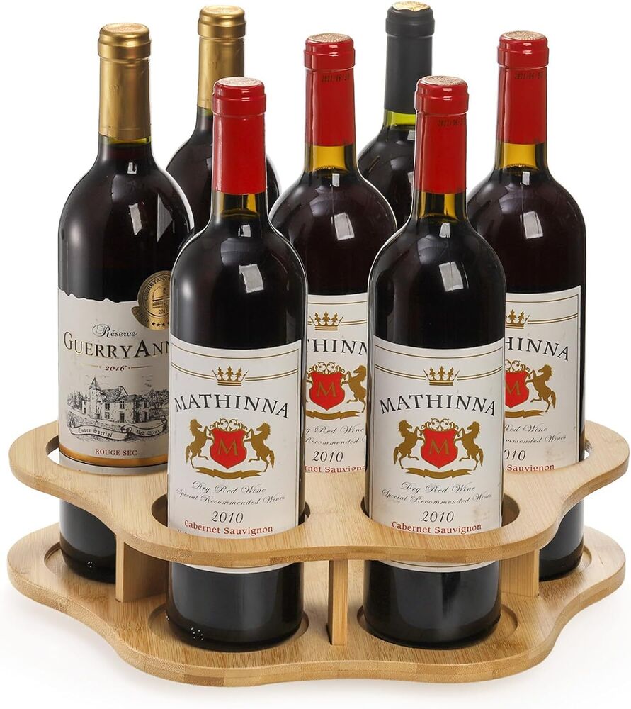 Rotating Coffee Organizer Rack Holder Bamboo Freestanding Wine Rack Anti-Slip