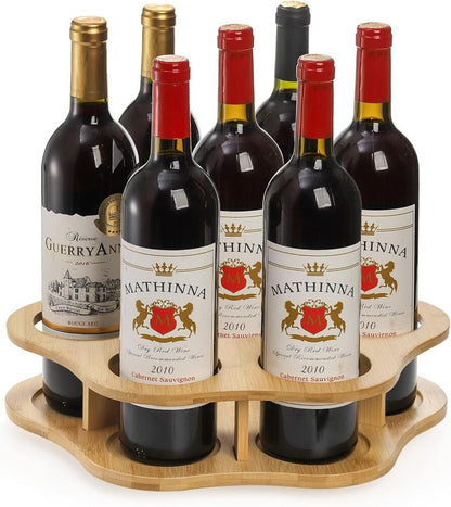 Rotating Coffee Organizer Rack Holder Bamboo Freestanding Wine Rack Anti-Slip