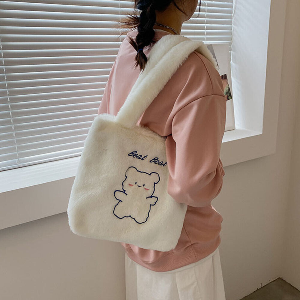 Large Capacity Handbag Fluffy Underarm Bag Plush Women Bag Soft Tote Bag DIY