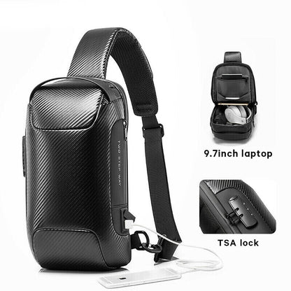 Mens Upgrade Shoulder Sling Backpack Carbon Fiber Crossbody Chest Bag Waterproof