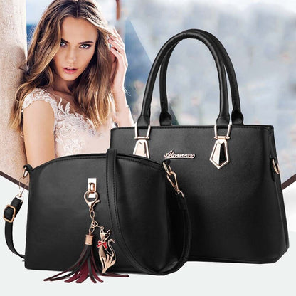 2pc Set Women PU Leather Handbags Shoulder Bags Tote Messenger Bag Satchel Purse