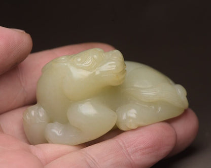 Top Chinese Antique Hetian Jade Carving Unicorn Statue Nice Unique Figurine Art