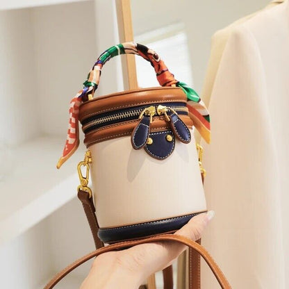 New Bucket Bag For Women Colorful Scarf Crossbody PU Leather Shoulder Bag Gift
