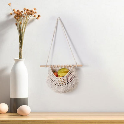 Hanging Fruit Basket Handmade Woven Jute Vegetable Storage Bag Kitchen Organizer