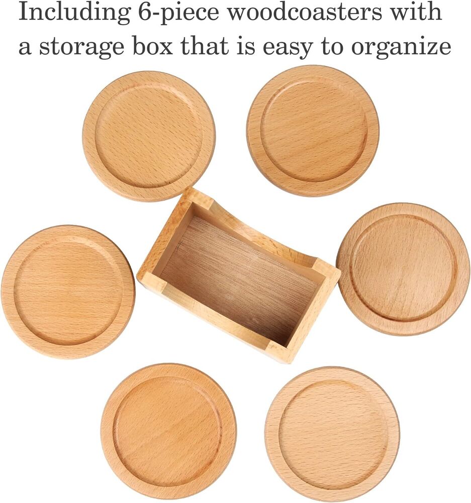 Natural Wooden Coasters for Glasses Coffee Cups 6 Pieces with Holder Home Decor