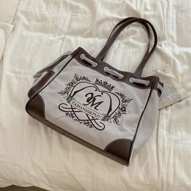 New Trendy Vintage Shoulder Bag For Women Embroidery Letters Heart Canvas Gift