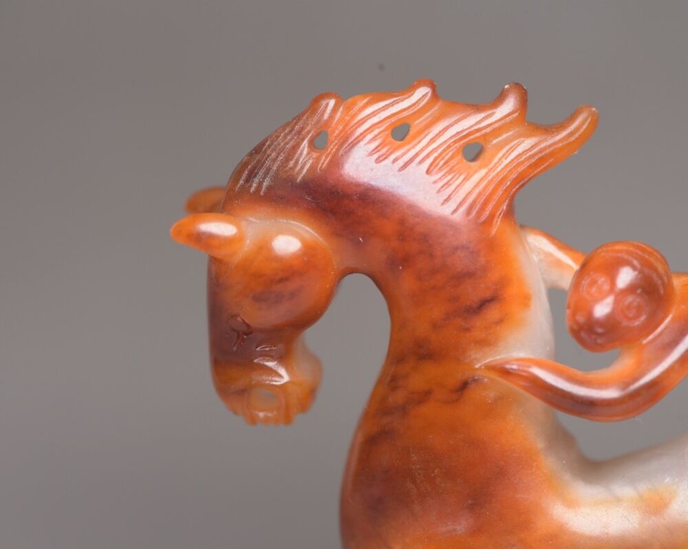 Collection China Hetian Jade Carved Horse Monkey Statue Exquisite Figurines Rare
